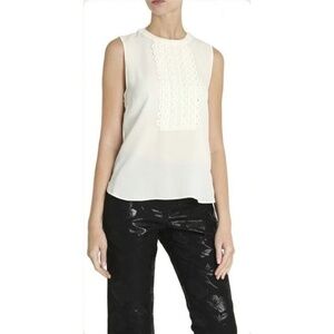 A.L.C. Silk Silvia Top Blouse Sleeveless Scalloped Front Off-White Ivory Small
